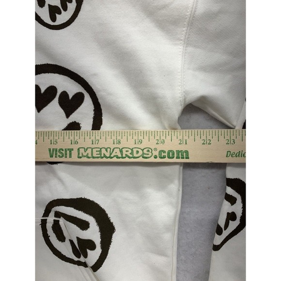 BooHoo Sweatshirt Hoodie Small Emoji Graffiti Drip Heart Face Oversize Ivory NWT - Picture 6 of 15
